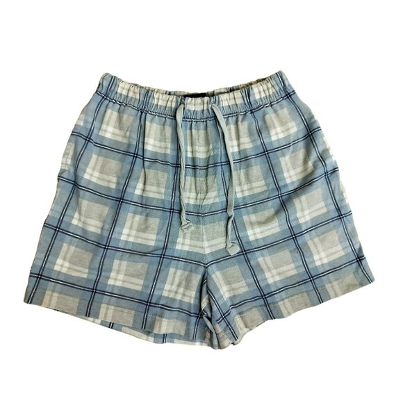 Stefano Basics Mens Plaid Cotton Blend Shorts M Blue White Draw String Stretch - Picture 1 of 4